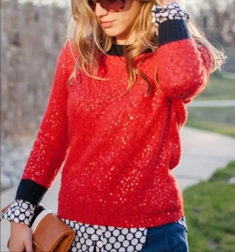 J. Crew Womens Sequin Mohair Wool Sweater Size XS Preppy Embellished Holiday